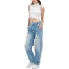 imagechouyatou Womens Wide Leg Barrel Jeans Button Fly High Waist Relax Fit Baggy Washed Denim Pants with PocketsLight Blue