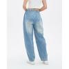 imagechouyatou Womens Wide Leg Barrel Jeans Button Fly High Waist Relax Fit Baggy Washed Denim Pants with PocketsLight Blue