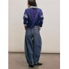 imagechouyatou Womens Wide Leg Drawstring Jeans Elastic Waist Baggy Jeans Boyfriend Loose Harem Denim Pants with PocketsDark Blue