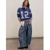 imagechouyatou Womens Wide Leg Drawstring Jeans Elastic Waist Baggy Jeans Boyfriend Loose Harem Denim Pants with PocketsDark Blue