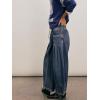 imagechouyatou Womens Wide Leg Drawstring Jeans Elastic Waist Baggy Jeans Boyfriend Loose Harem Denim Pants with PocketsDark Blue