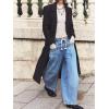 imagechouyatou Womens Wide Leg Drawstring Jeans Elastic Waist Baggy Jeans Boyfriend Loose Harem Denim Pants with PocketsLight Blue