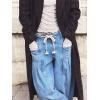 imagechouyatou Womens Wide Leg Drawstring Jeans Elastic Waist Baggy Jeans Boyfriend Loose Harem Denim Pants with PocketsLight Blue