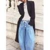 imagechouyatou Womens Wide Leg Drawstring Jeans Elastic Waist Baggy Jeans Boyfriend Loose Harem Denim Pants with PocketsLight Blue