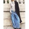 imagechouyatou Womens Wide Leg Drawstring Jeans Elastic Waist Baggy Jeans Boyfriend Loose Harem Denim Pants with PocketsLight Blue