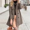 imagechouyatou Womens Winter A Line Notch Lapel Wool Blazer Jacket Coat Plaid Double Breasted Work PeacoatBrown