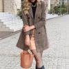imagechouyatou Womens Winter A Line Notch Lapel Wool Blazer Jacket Coat Plaid Double Breasted Work PeacoatBrown