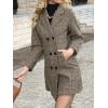 imagechouyatou Womens Winter A Line Notch Lapel Wool Blazer Jacket Coat Plaid Double Breasted Work PeacoatBrown