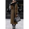 imagechouyatou Womens Winter Double Breasted Wool Coat Business Casual Long Winter Pea Coat with BeltBrown