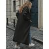 imagechouyatou Womens Winter Elegant Shawl Collar Wool Coat Open Front Business Casual Long Pea Coat OvercoatBlack