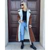 imagechouyatou Womens Winter Faux Suede Leather Long Trench Coat Notch Lapel Sherpa Lined Fleece OvercoatDark Brown