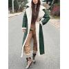 imagechouyatou Womens Winter Faux Suede Leather Long Trench Coat Notch Lapel Sherpa Lined Fleece OvercoatDark Green