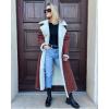 imagechouyatou Womens Winter Faux Suede Leather Long Trench Coat Notch Lapel Sherpa Lined Fleece OvercoatDark Red