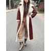 imagechouyatou Womens Winter Faux Suede Leather Long Trench Coat Notch Lapel Sherpa Lined Fleece OvercoatDark Red