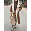 imagechouyatou Womens Winter Faux Suede Leather Long Trench Coat Notch Lapel Sherpa Lined Fleece OvercoatLight Brown