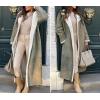 imagechouyatou Womens Winter Faux Suede Leather Long Trench Coat Notch Lapel Sherpa Lined Fleece OvercoatLight Green
