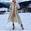 imagechouyatou Womens Winter Faux Suede Leather Long Trench Coat Notch Lapel Sherpa Lined Fleece OvercoatLight Green