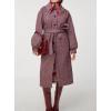 imagechouyatou Womens Winter Herringbone Single Breasted Wool Coat Long Lantern Sleeve Belted Midi Long Trench CoatPurple