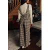 imagechouyatou Womens Winter Houndstooth Tweed Overall Pants Wide Leg Sleeveless Bib Jumpsuits with PocketsBlack