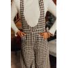 imagechouyatou Womens Winter Houndstooth Tweed Overall Pants Wide Leg Sleeveless Bib Jumpsuits with PocketsBlack