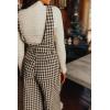 imagechouyatou Womens Winter Houndstooth Tweed Overall Pants Wide Leg Sleeveless Bib Jumpsuits with PocketsBlack