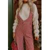 imagechouyatou Womens Winter Houndstooth Tweed Overall Pants Wide Leg Sleeveless Bib Jumpsuits with PocketsRed