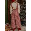 imagechouyatou Womens Winter Houndstooth Tweed Overall Pants Wide Leg Sleeveless Bib Jumpsuits with PocketsRed