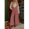 imagechouyatou Womens Winter Houndstooth Tweed Overall Pants Wide Leg Sleeveless Bib Jumpsuits with PocketsRed
