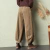 imagechouyatou Womens Winter Loose Baggy Sherpa Lined Corduroy Pants Elastic High Waisted Wide Leg TrouserBrown