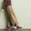 imagechouyatou Womens Winter Loose Baggy Sherpa Lined Corduroy Pants Elastic High Waisted Wide Leg TrouserBrown