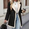 imagechouyatou Womens Winter Notch Lapel Double Breasted Peacoat Sherpa Fleece Lined Faux Suede Jacket CoatBlack