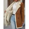 imagechouyatou Womens Winter Notch Lapel Double Breasted Peacoat Sherpa Fleece Lined Faux Suede Jacket CoatBrown