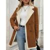 imagechouyatou Womens Winter Notch Lapel Double Breasted Peacoat Sherpa Fleece Lined Faux Suede Jacket CoatBrown
