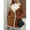 imagechouyatou Womens Winter Notch Lapel Double Breasted Peacoat Sherpa Fleece Lined Faux Suede Jacket CoatBrown