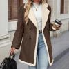 imagechouyatou Womens Winter Notch Lapel Double Breasted Peacoat Sherpa Fleece Lined Faux Suede Jacket CoatCoffee
