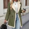 imagechouyatou Womens Winter Notch Lapel Double Breasted Peacoat Sherpa Fleece Lined Faux Suede Jacket CoatGreen