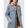 imagechouyatou Womens Winter Sherpa Lined Midi Long Denim Jacket Casual Distressed Button Down Jean Trench CoatBlue