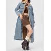 imagechouyatou Womens Winter Sherpa Lined Midi Long Denim Jacket Casual Distressed Button Down Jean Trench CoatBlue