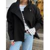 imagechouyatou Womens Winter Stand Collar Crop Wool Coat Single Breasted Short Blazer Jacket Coat OuterwearBlack