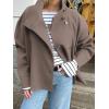 imagechouyatou Womens Winter Stand Collar Crop Wool Coat Single Breasted Short Blazer Jacket Coat OuterwearCoffee