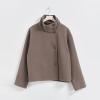 imagechouyatou Womens Winter Stand Collar Crop Wool Coat Single Breasted Short Blazer Jacket Coat OuterwearCoffee