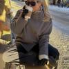 imagechouyatou Womens Winter Stand Collar Crop Wool Coat Single Breasted Short Blazer Jacket Coat OuterwearCoffee
