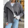 imagechouyatou Womens Winter Stand Collar Crop Wool Coat Single Breasted Short Blazer Jacket Coat OuterwearGrey