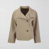 imagechouyatou Womens Winter Stand Collar Crop Wool Coat Single Breasted Short Blazer Jacket Coat OuterwearKhaki