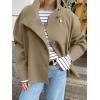 imagechouyatou Womens Winter Stand Collar Crop Wool Coat Single Breasted Short Blazer Jacket Coat OuterwearKhaki