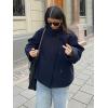 imagechouyatou Womens Winter Stand Collar Crop Wool Coat Single Breasted Short Blazer Jacket Coat OuterwearNavy Blue