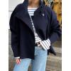 imagechouyatou Womens Winter Stand Collar Crop Wool Coat Single Breasted Short Blazer Jacket Coat OuterwearNavy Blue
