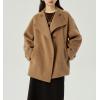 imagechouyatou Womens Winter Stand Collar Wool Trench Coat Single Breasted Blazer Jacket Coat Loose OuterwearBrown