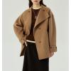 imagechouyatou Womens Winter Stand Collar Wool Trench Coat Single Breasted Blazer Jacket Coat Loose OuterwearBrown