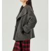 imagechouyatou Womens Winter Stand Collar Wool Trench Coat Single Breasted Blazer Jacket Coat Loose OuterwearGrey